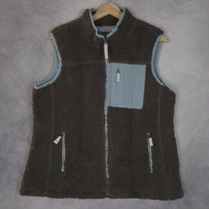 Orvis Fleece Vest Womens Large Brown Sherpa Full Zip Lined Pockets Outdoor